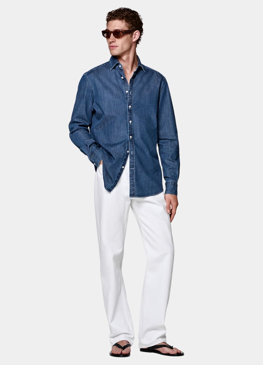 SUITSUPPLY &Auml;gyptischer Baumwolle-Denim von Canclini, Italien Dunkelblaues Denim-Hemd