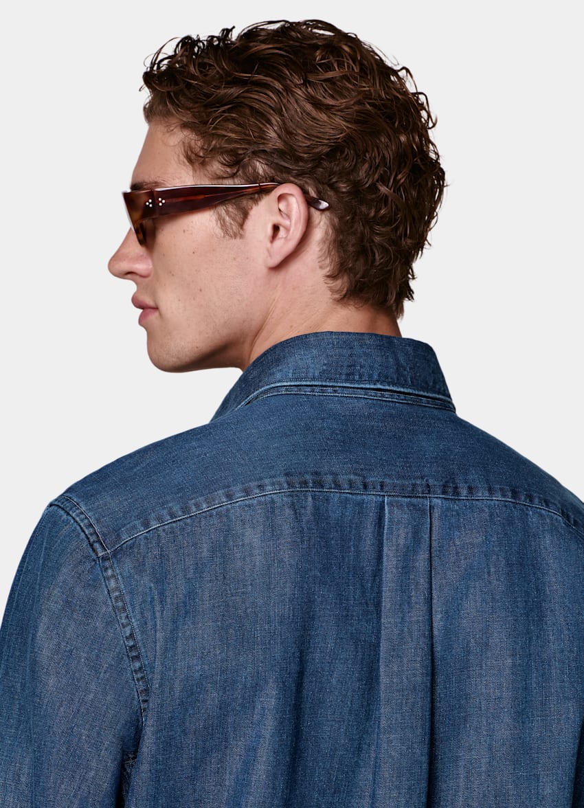 SUITSUPPLY &Auml;gyptischer Baumwolle-Denim von Canclini, Italien Dunkelblaues Denim-Hemd