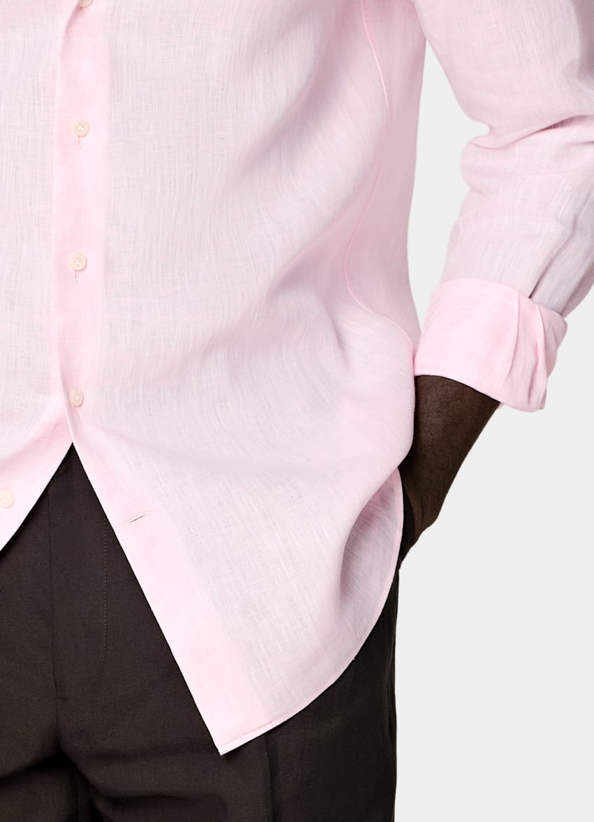 SUITSUPPLY Puur linnen van Albini, Itali&euml; Roze Linnen Overhemd