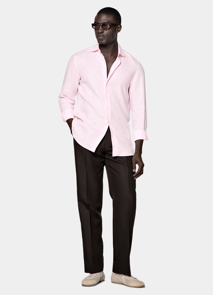 SUITSUPPLY Puur linnen van Albini, Itali&euml; Roze Linnen Overhemd