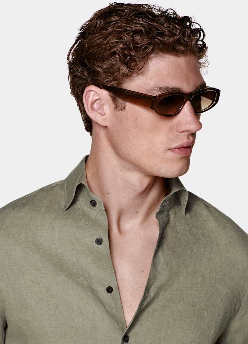 SUITSUPPLY Pure Linen by Albini, Italy Green Linen Shirt