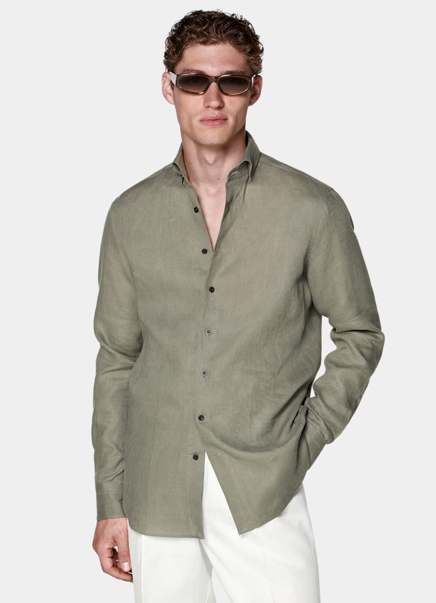 SUITSUPPLY Pure Linen by Albini, Italy Green Linen Shirt