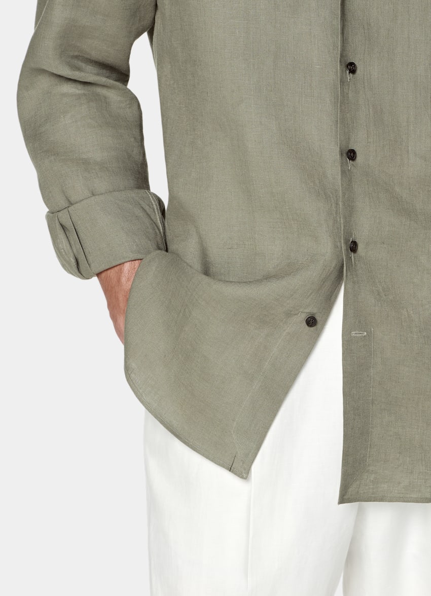 SUITSUPPLY Pure Linen by Albini, Italy Green Linen Shirt
