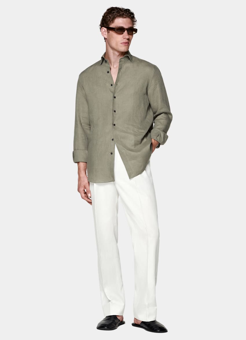 SUITSUPPLY Pure Linen by Albini, Italy Green Linen Shirt