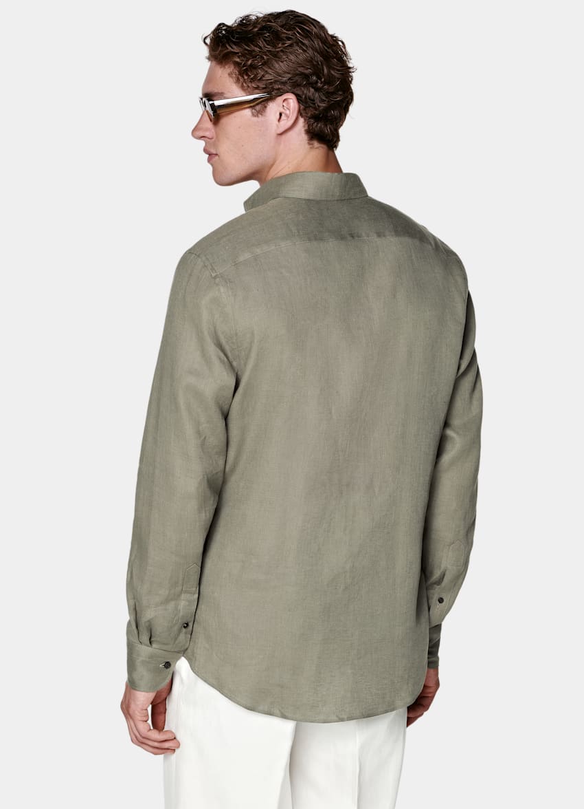 SUITSUPPLY Pure Linen by Albini, Italy Green Linen Shirt