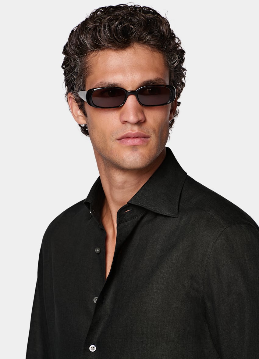 SUITSUPPLY Pure Linen by Albini, Italy Black Linen Shirt