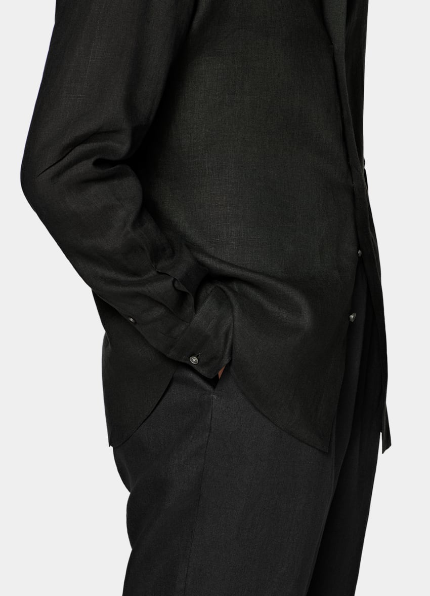 SUITSUPPLY Pure Linen by Albini, Italy Black Linen Shirt