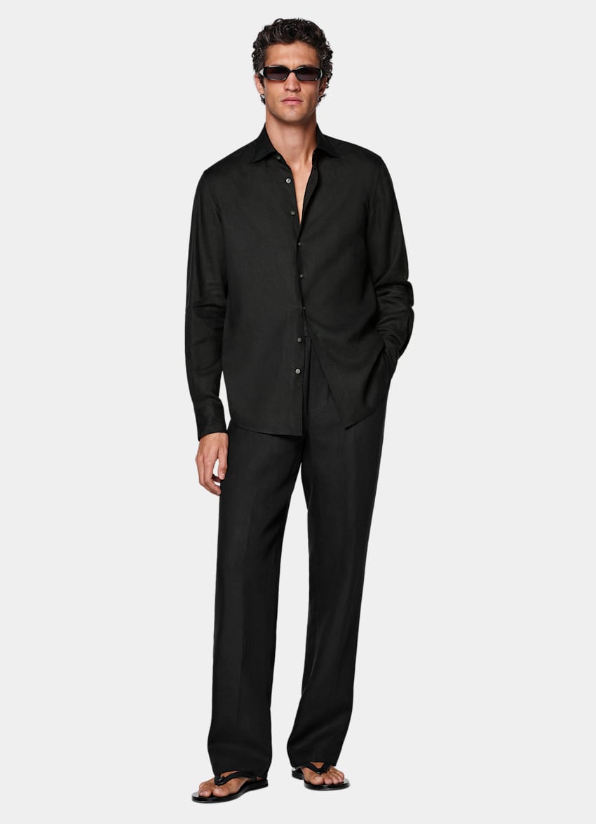 SUITSUPPLY Pure Linen by Albini, Italy Black Linen Shirt