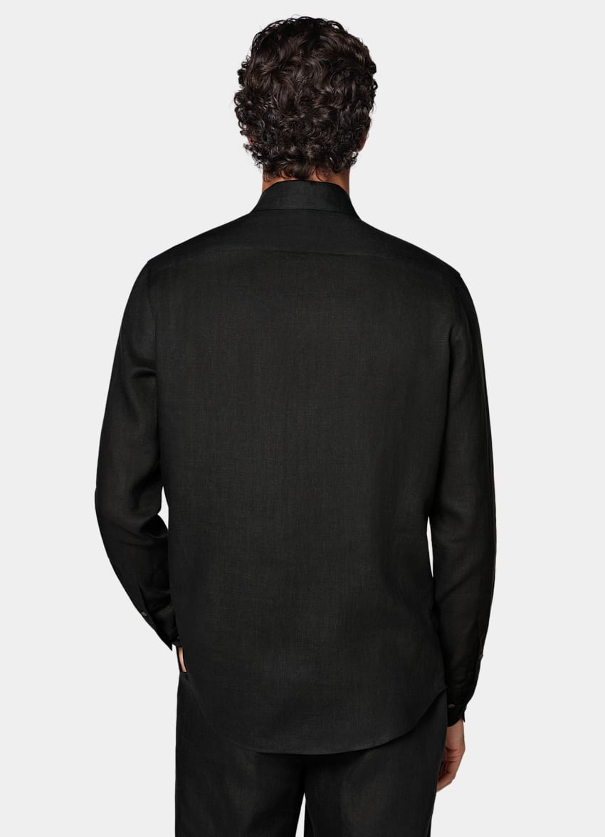 SUITSUPPLY Pure Linen by Albini, Italy Black Linen Shirt