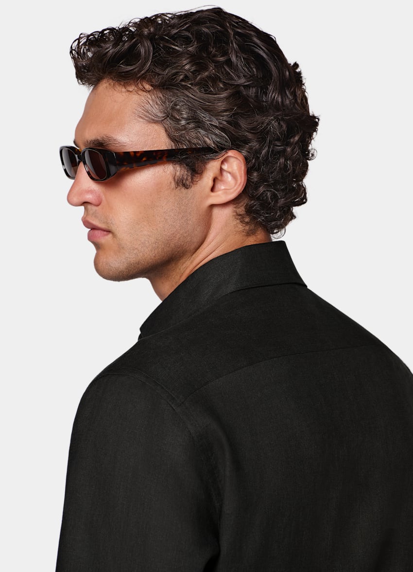 SUITSUPPLY Pure Linen by Albini, Italy Black Linen Shirt