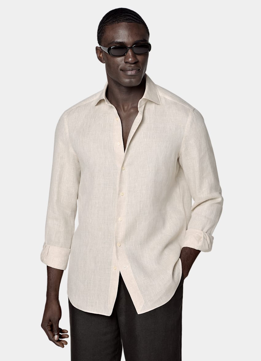 SUITSUPPLY Pure Linen by Albini, Italy Sand Linen Shirt