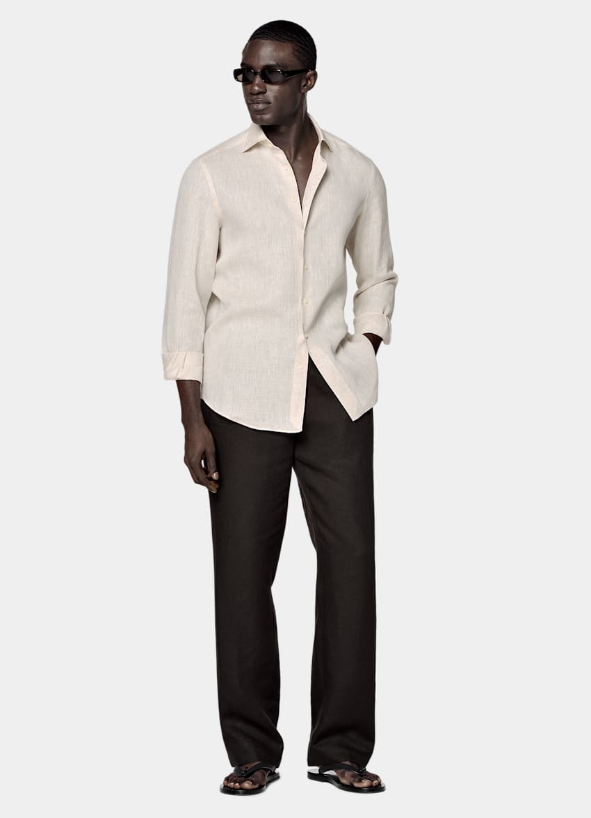 SUITSUPPLY Pure Linen by Albini, Italy Sand Linen Shirt