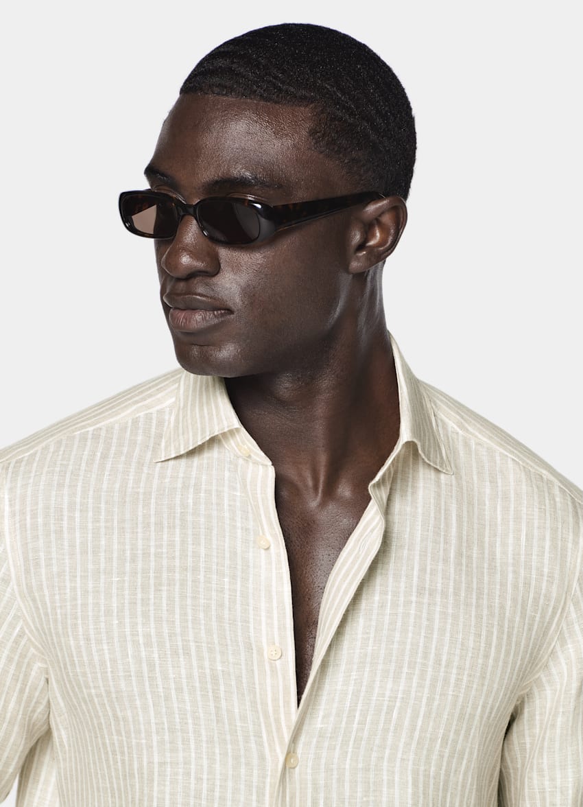 SUITSUPPLY Pure Linen de Baird McNutt, Reino Unido Light Brown Striped Linen Shirt