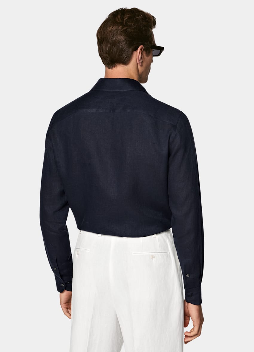SUITSUPPLY Pure Linen by Albini, Italy Navy Linen Shirt