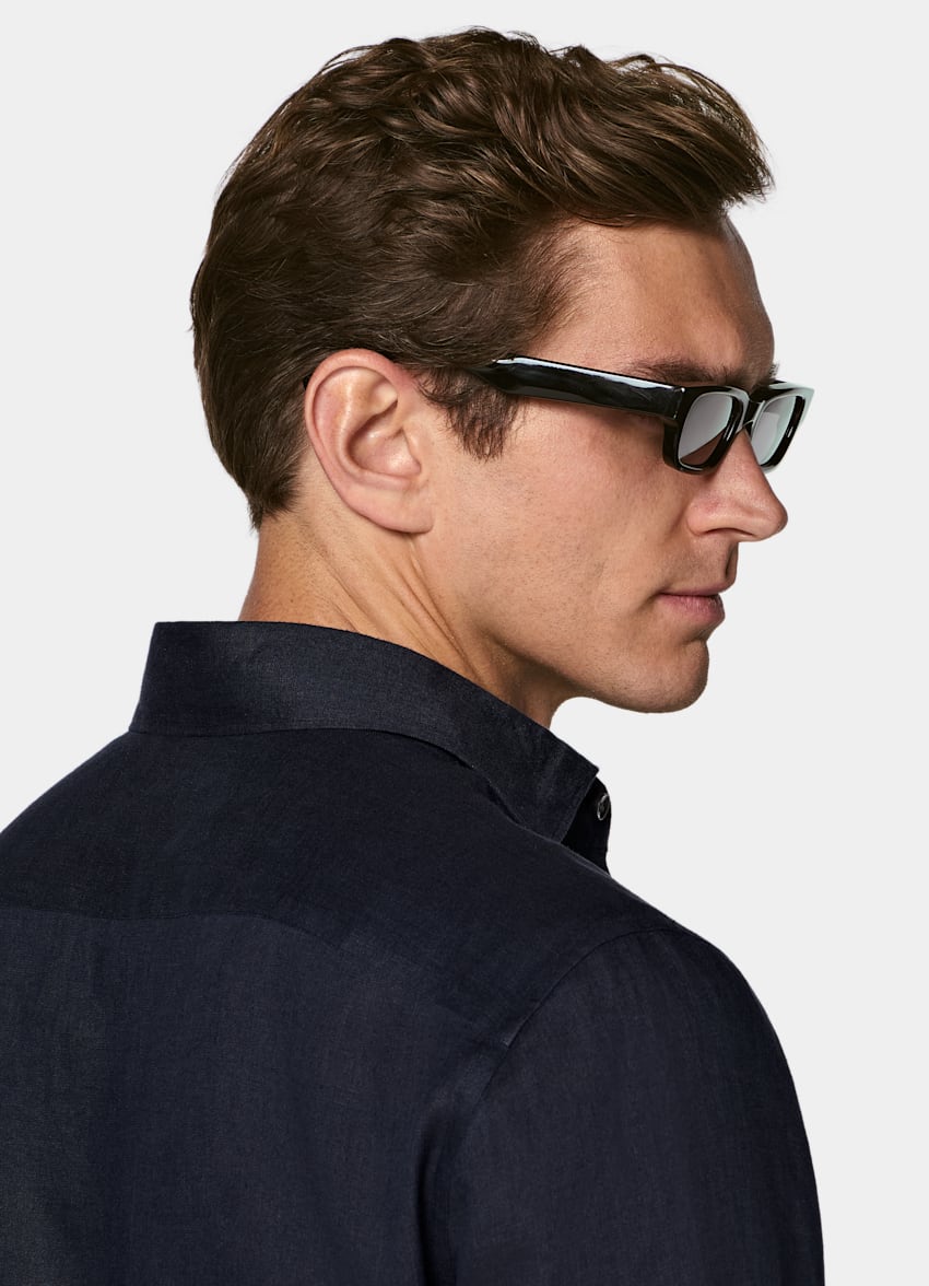 SUITSUPPLY Pure Linen by Albini, Italy Navy Linen Shirt