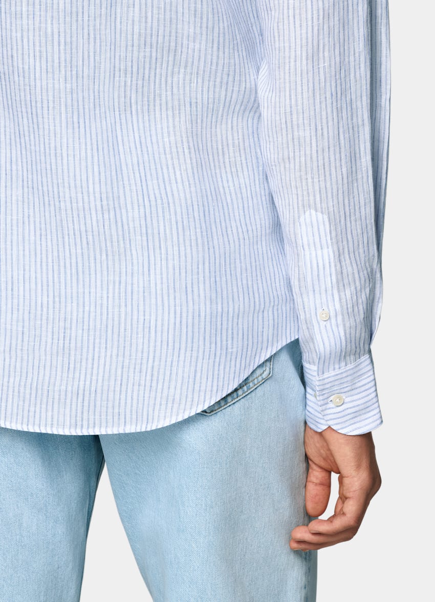 SUITSUPPLY Pure Linen by Baird McNutt, United Kingdom Mid Blue Striped Linen Shirt