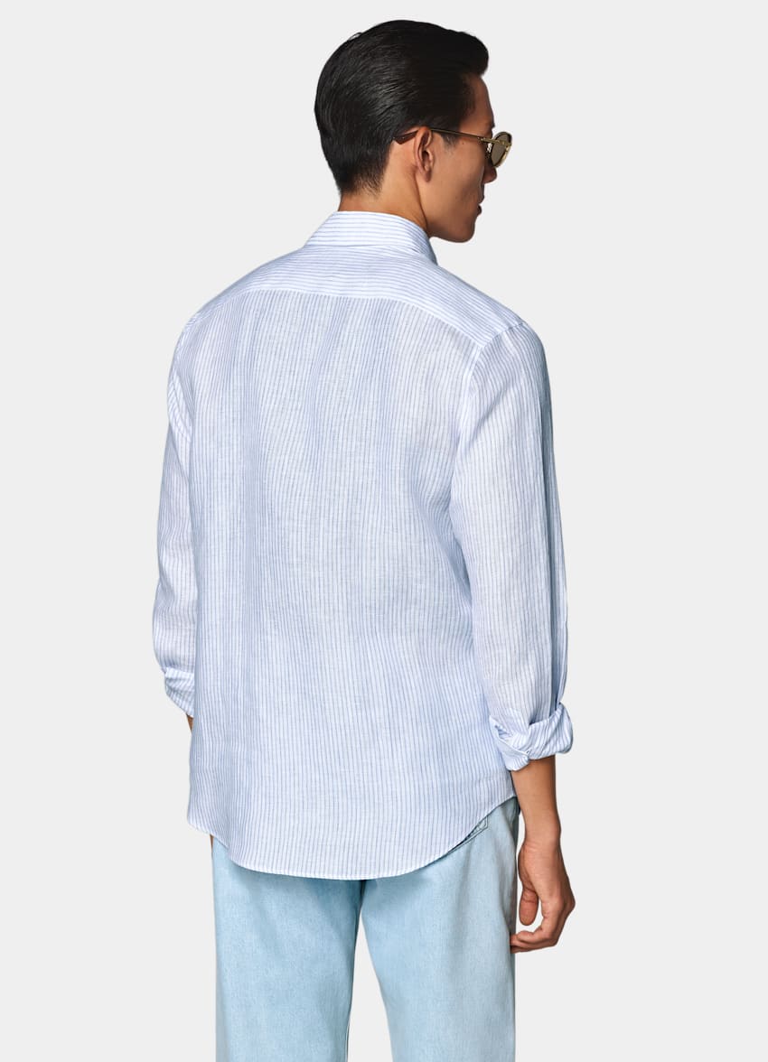 SUITSUPPLY Pure Linen by Baird McNutt, United Kingdom Mid Blue Striped Linen Shirt