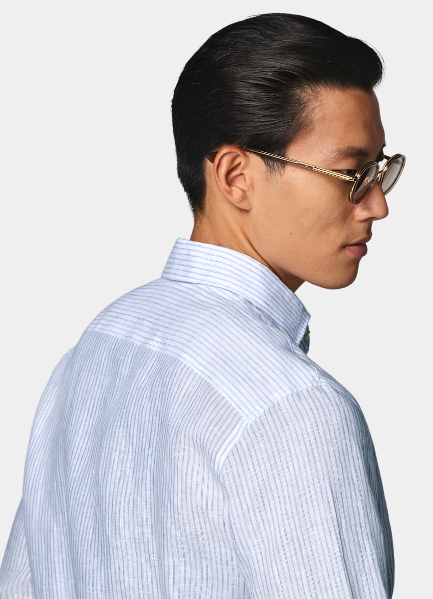 SUITSUPPLY Pure Linen by Baird McNutt, United Kingdom Mid Blue Striped Linen Shirt