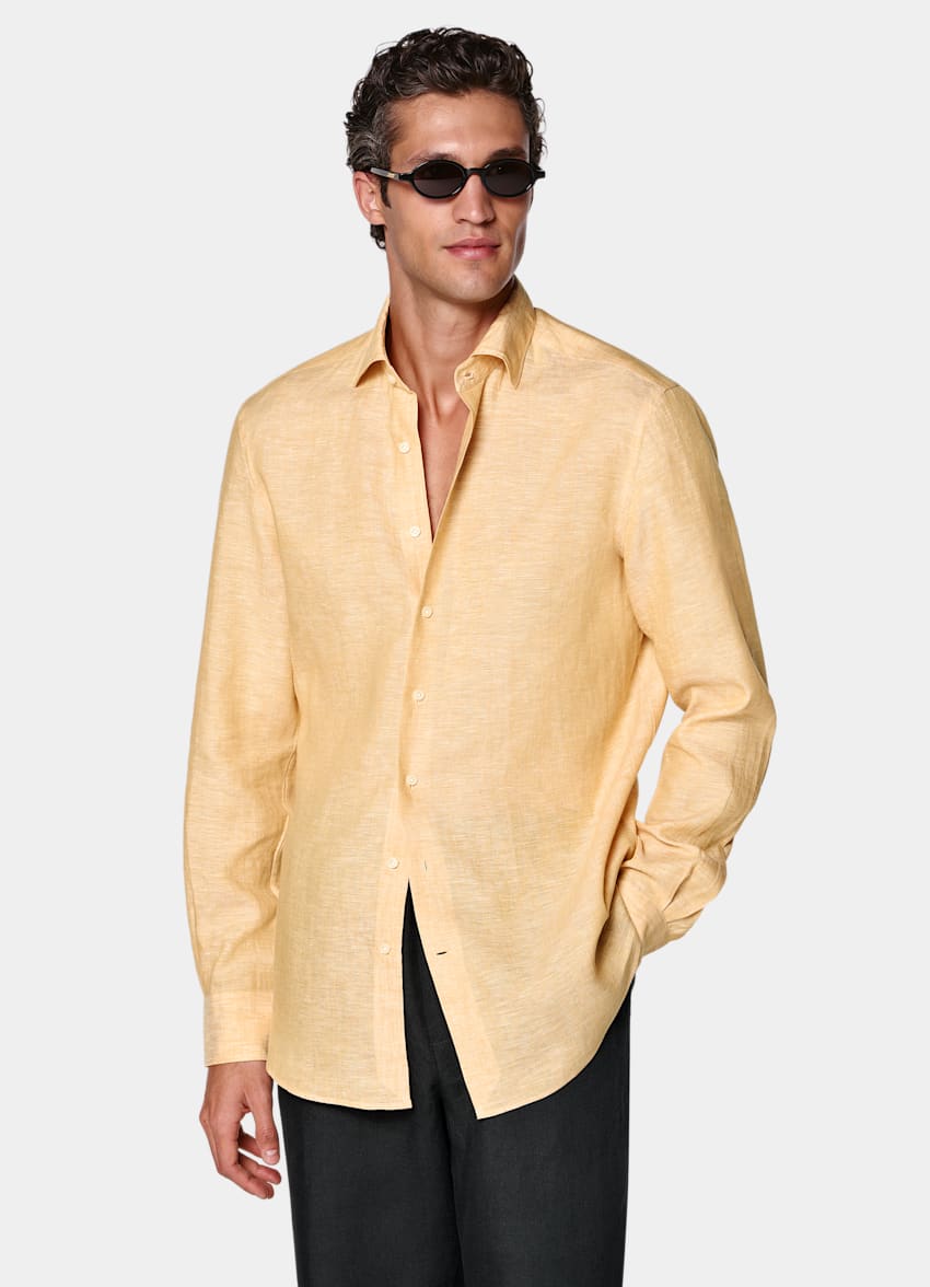 SUITSUPPLY Pure Linen by Albini, Italy Orange Linen Shirt