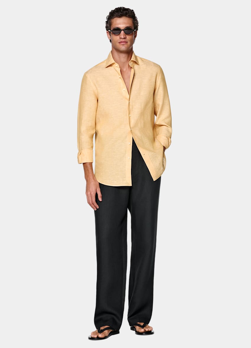 SUITSUPPLY Pure Linen by Albini, Italy Orange Linen Shirt