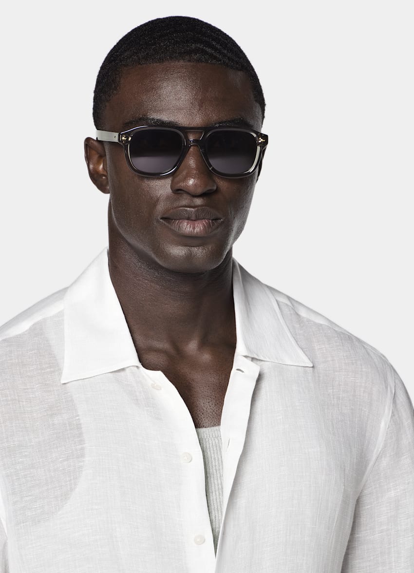 SUITSUPPLY Viscose Linen by Emmetex, Italy Off-White Viscose Linen Short Sleeve Shirt