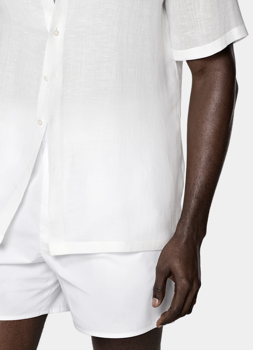 SUITSUPPLY Viscose Linen by Emmetex, Italy Off-White Viscose Linen Short Sleeve Shirt