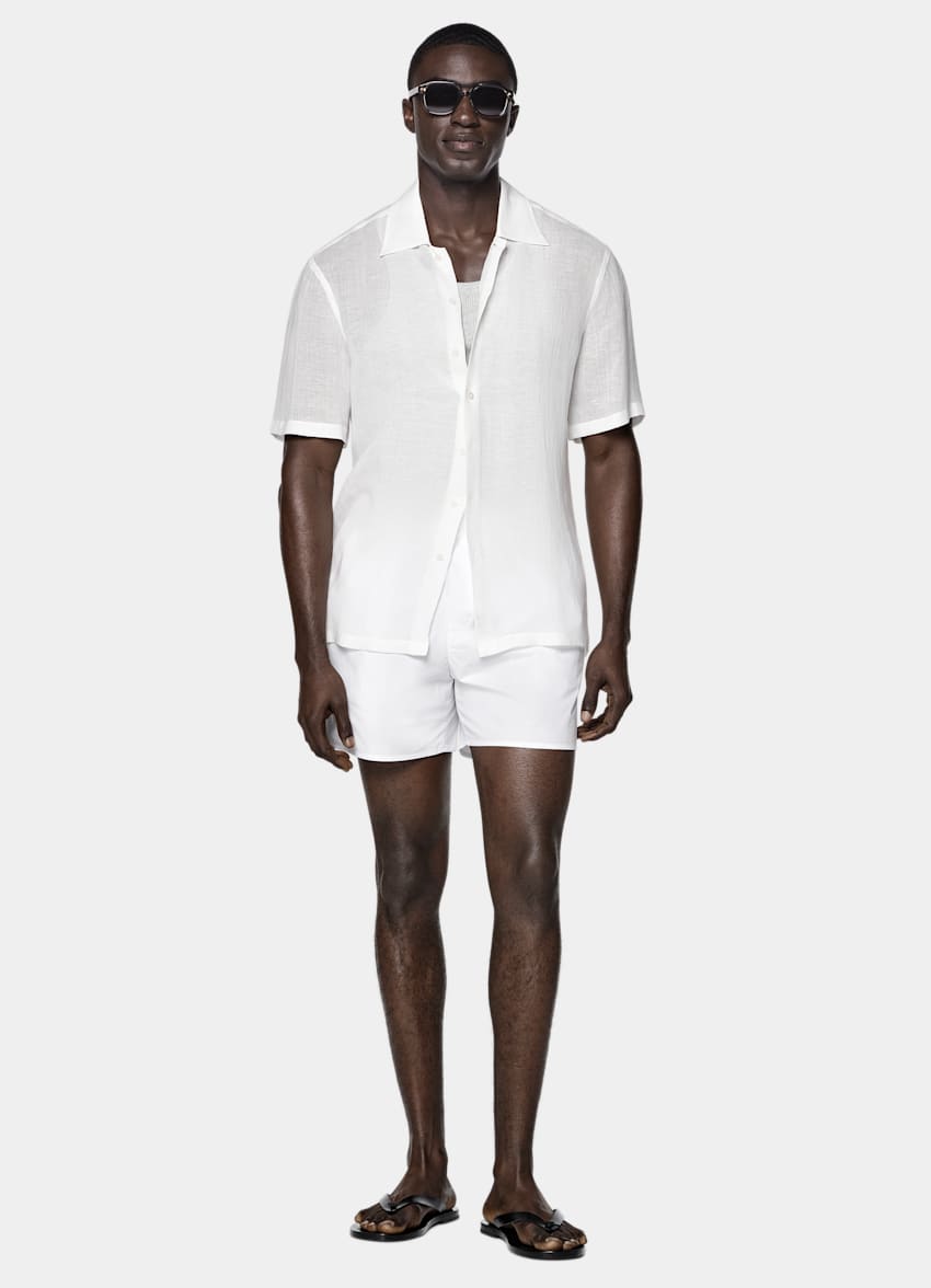SUITSUPPLY Viscose Linen by Emmetex, Italy Off-White Viscose Linen Short Sleeve Shirt