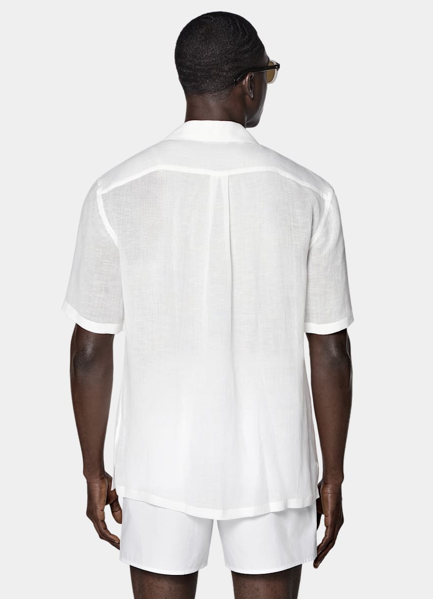 SUITSUPPLY Viscose Linen by Emmetex, Italy Off-White Viscose Linen Short Sleeve Shirt