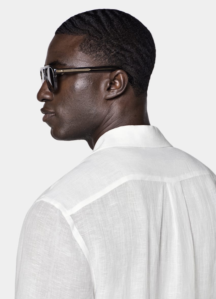 SUITSUPPLY Viscose Linen by Emmetex, Italy Off-White Viscose Linen Short Sleeve Shirt