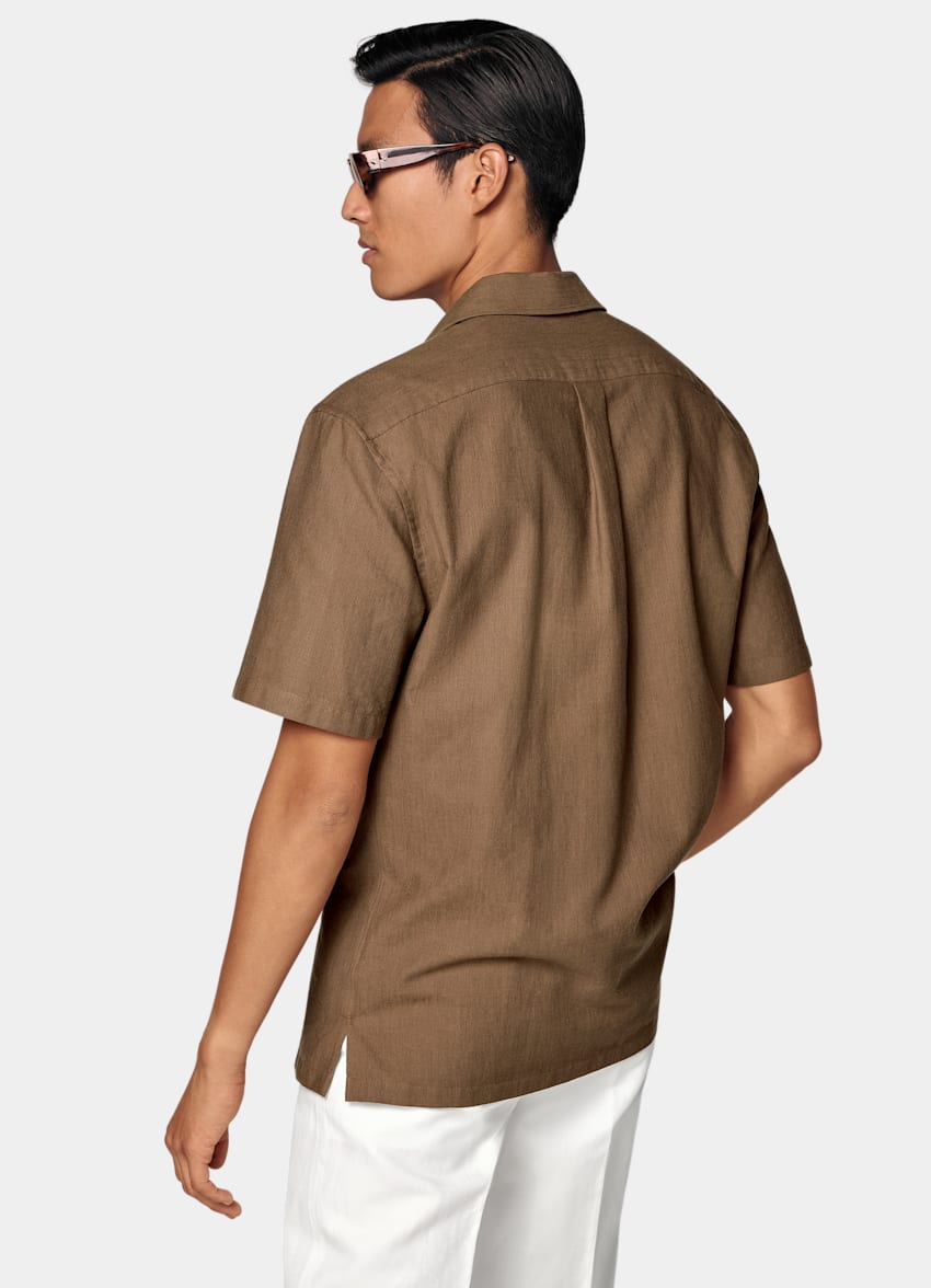 SUITSUPPLY Pure Cotton - Sidogras, Espagne Mid Brown Cotton Short Sleeve Shirt