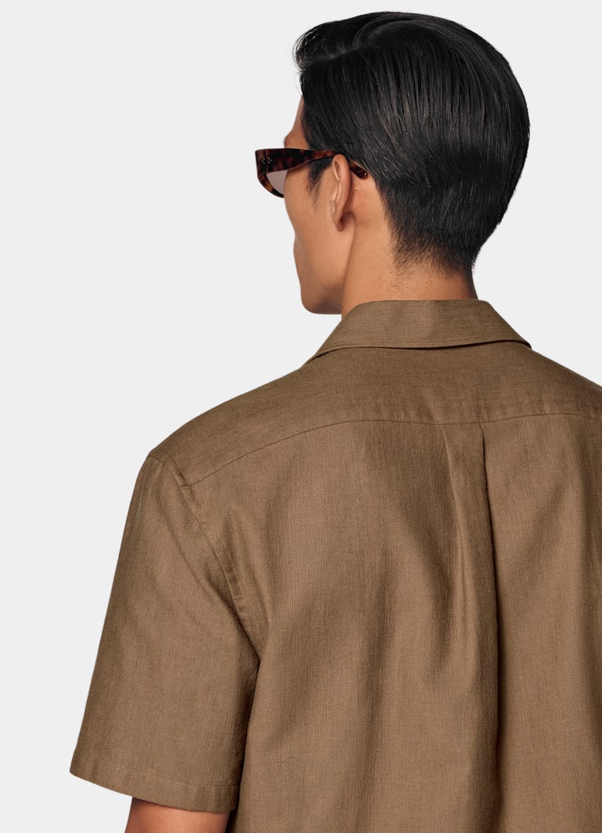 SUITSUPPLY Pure Cotton - Sidogras, Espagne Mid Brown Cotton Short Sleeve Shirt