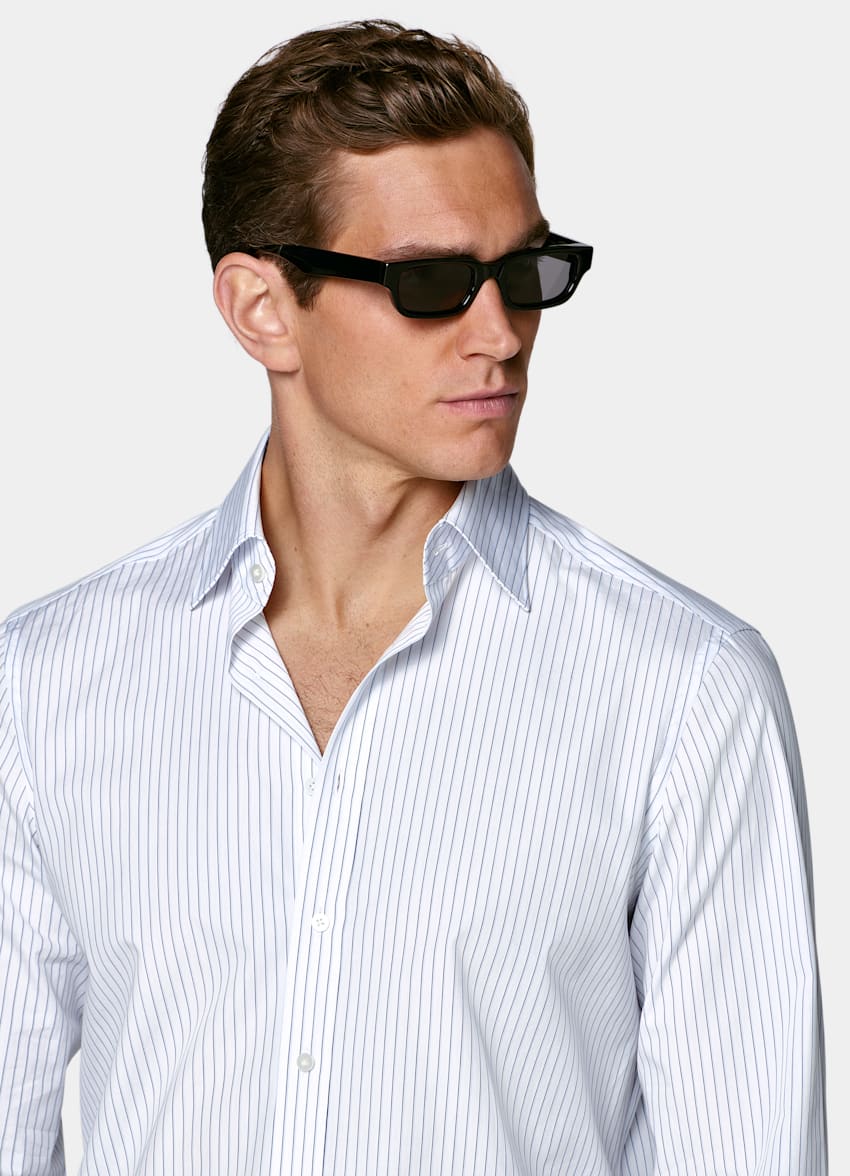 SUITSUPPLY Cotone egiziano - Sidogras, Spagna Camicia a righe blu medio colletto classico 