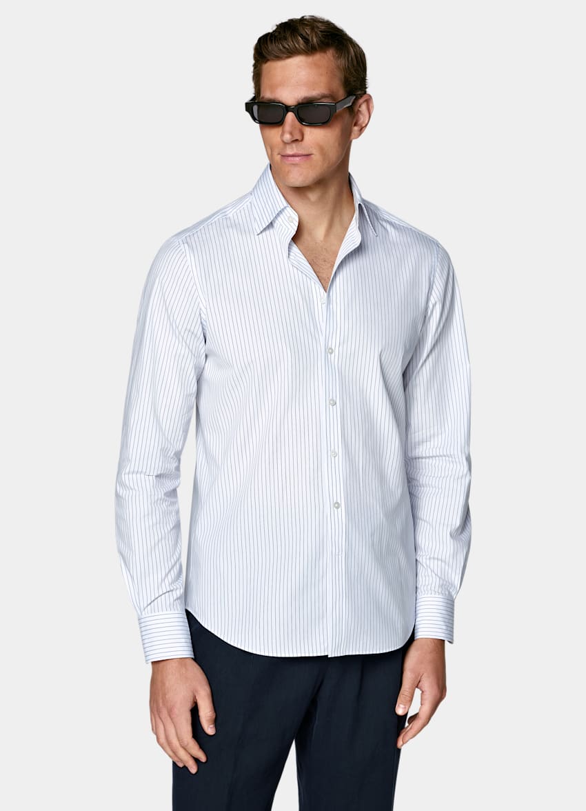 SUITSUPPLY Cotone egiziano - Sidogras, Spagna Camicia a righe blu medio colletto classico 