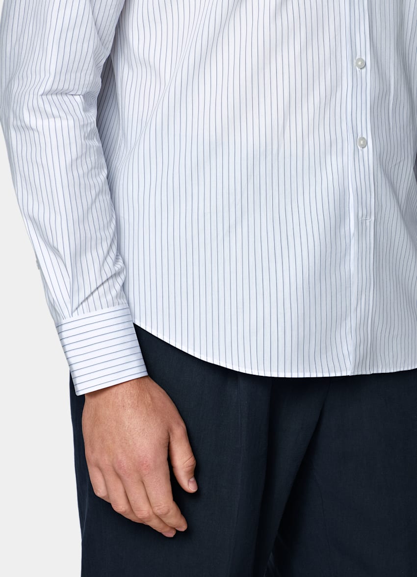 SUITSUPPLY Cotone egiziano - Sidogras, Spagna Camicia a righe blu medio colletto classico 