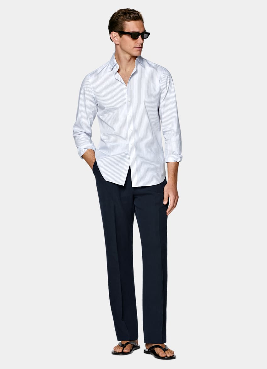 SUITSUPPLY Cotone egiziano - Sidogras, Spagna Camicia a righe blu medio colletto classico 