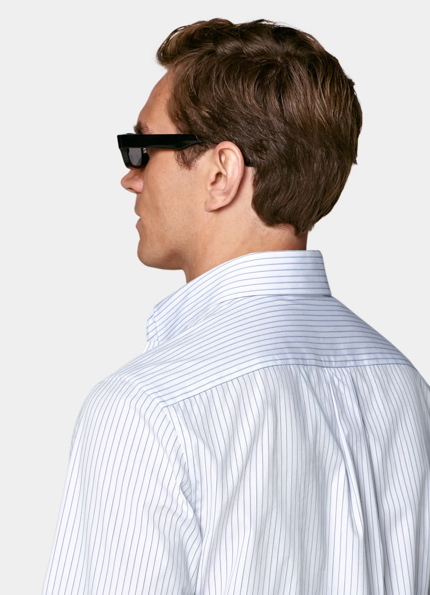 SUITSUPPLY Cotone egiziano - Sidogras, Spagna Camicia a righe blu medio colletto classico 