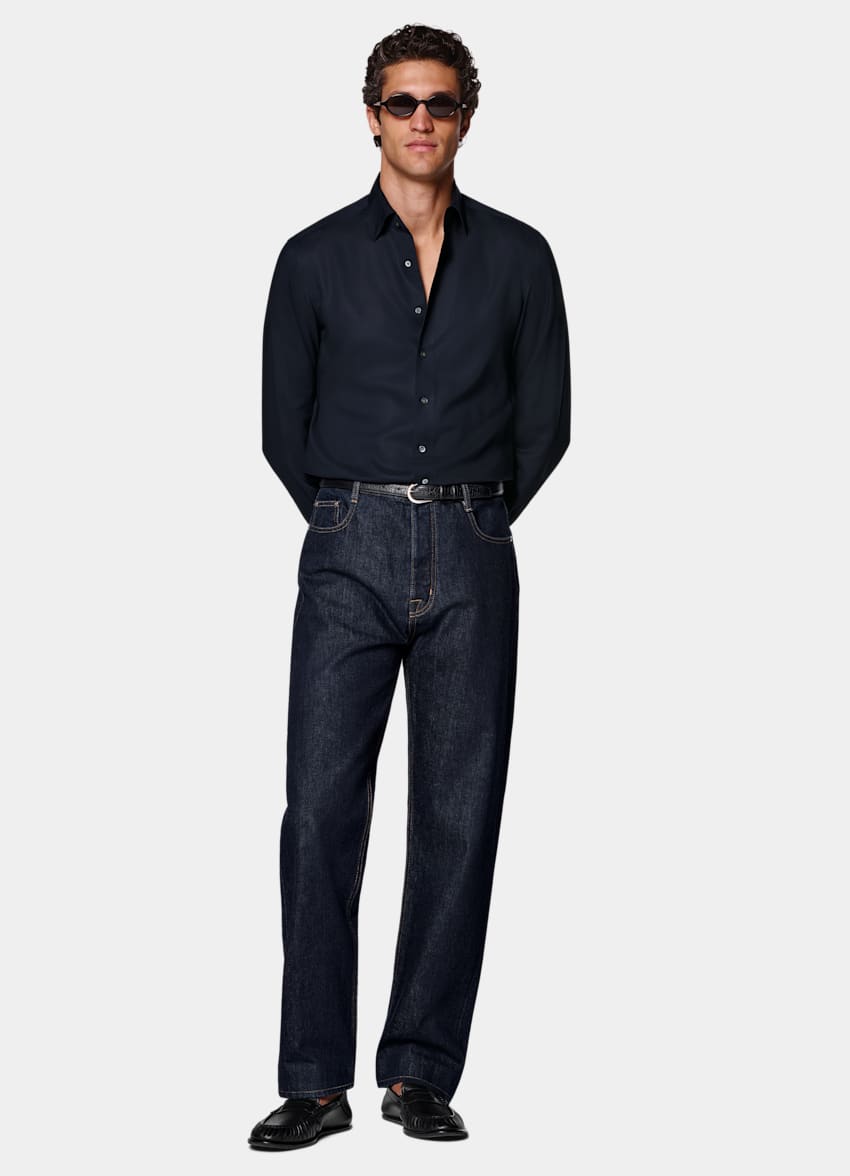 SUITSUPPLY Lyocell by Testa 1919 Srl, Italy Navy Lyocell Shirt