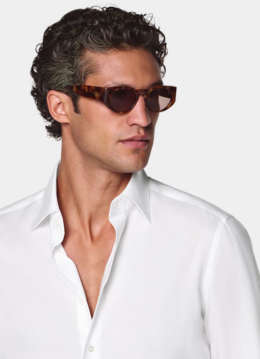 SUITSUPPLY Lyocell van Testa 1919 Srl, Itali&euml; Wit Lyocell Overhemd