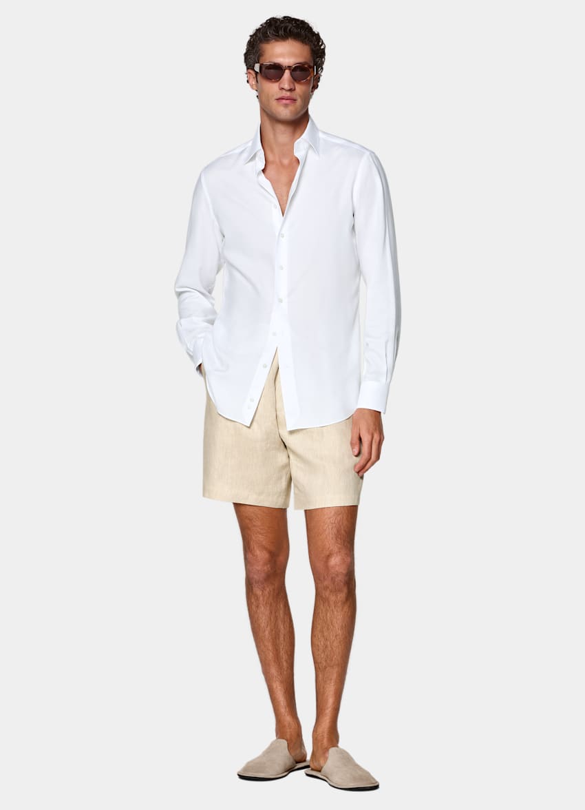 SUITSUPPLY Lyocell van Testa 1919 Srl, Itali&euml; Wit Lyocell Overhemd
