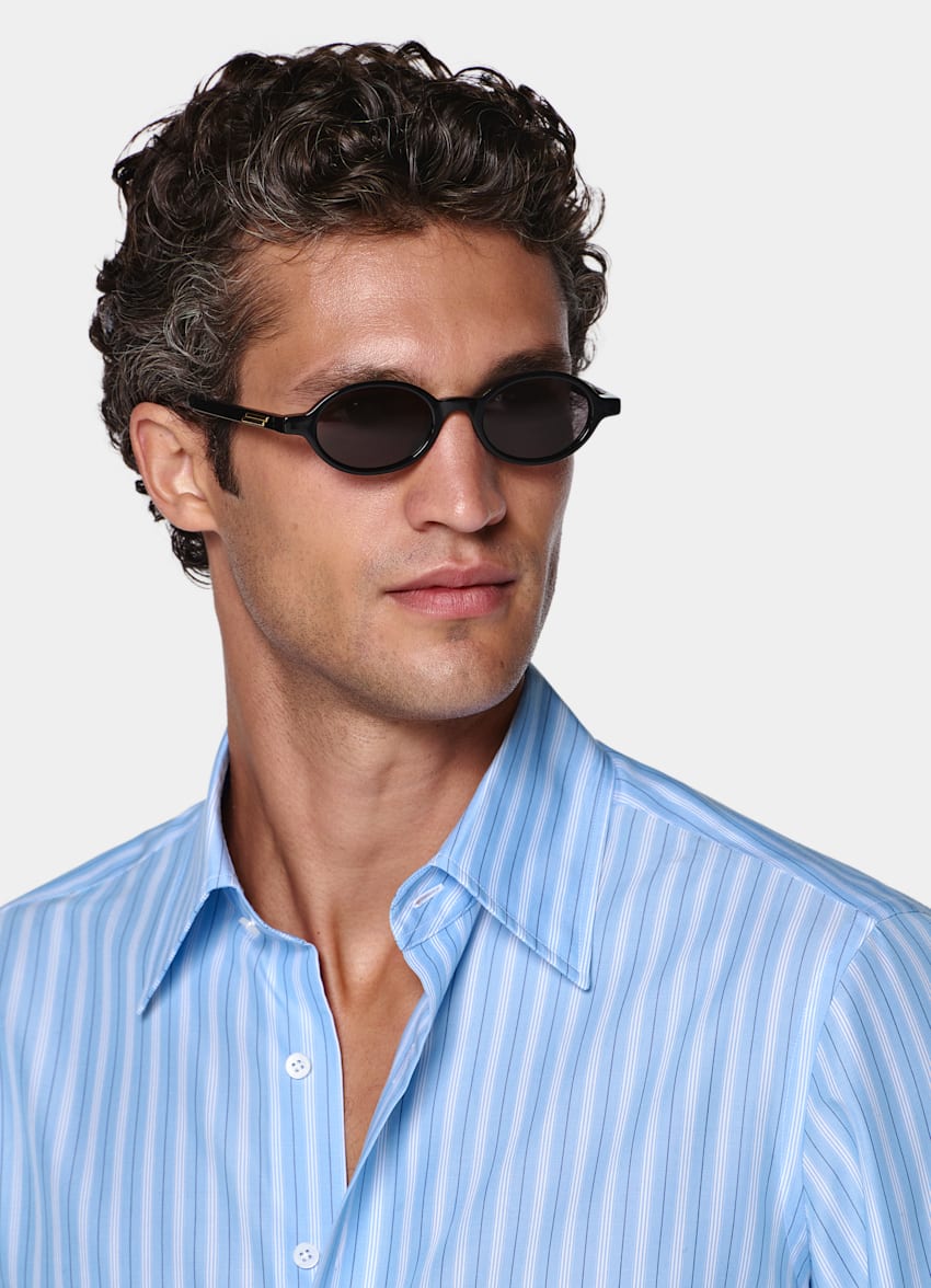 SUITSUPPLY Tencel de Sidogras, Espa&ntilde;a Camisa de lyocell a rayas azul medio