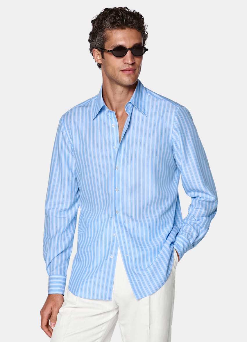 SUITSUPPLY Tencel de Sidogras, Espa&ntilde;a Camisa de lyocell a rayas azul medio