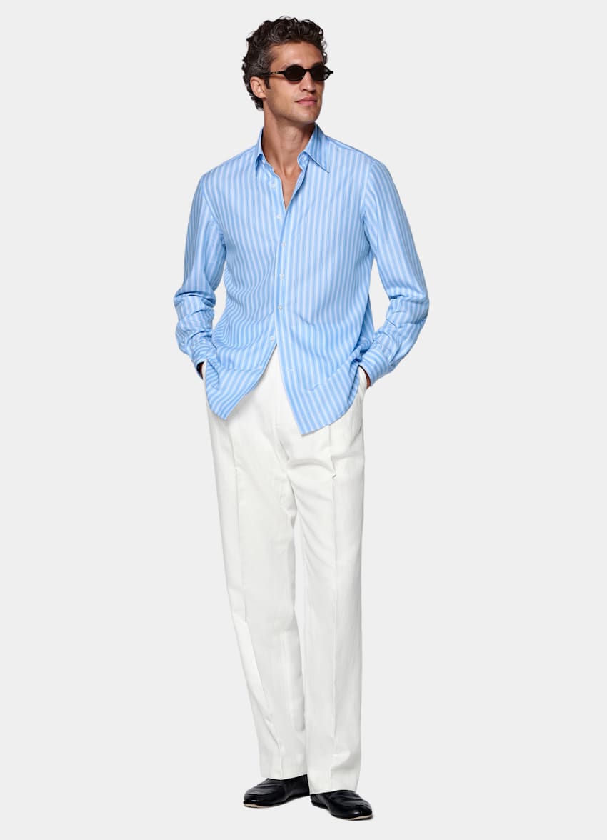 SUITSUPPLY Tencel de Sidogras, Espa&ntilde;a Camisa de lyocell a rayas azul medio