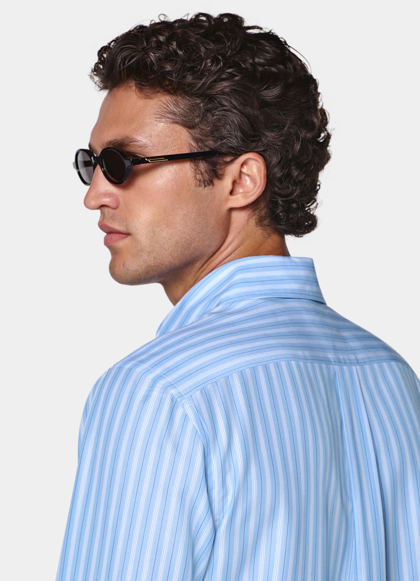 SUITSUPPLY Tencel de Sidogras, Espa&ntilde;a Camisa de lyocell a rayas azul medio