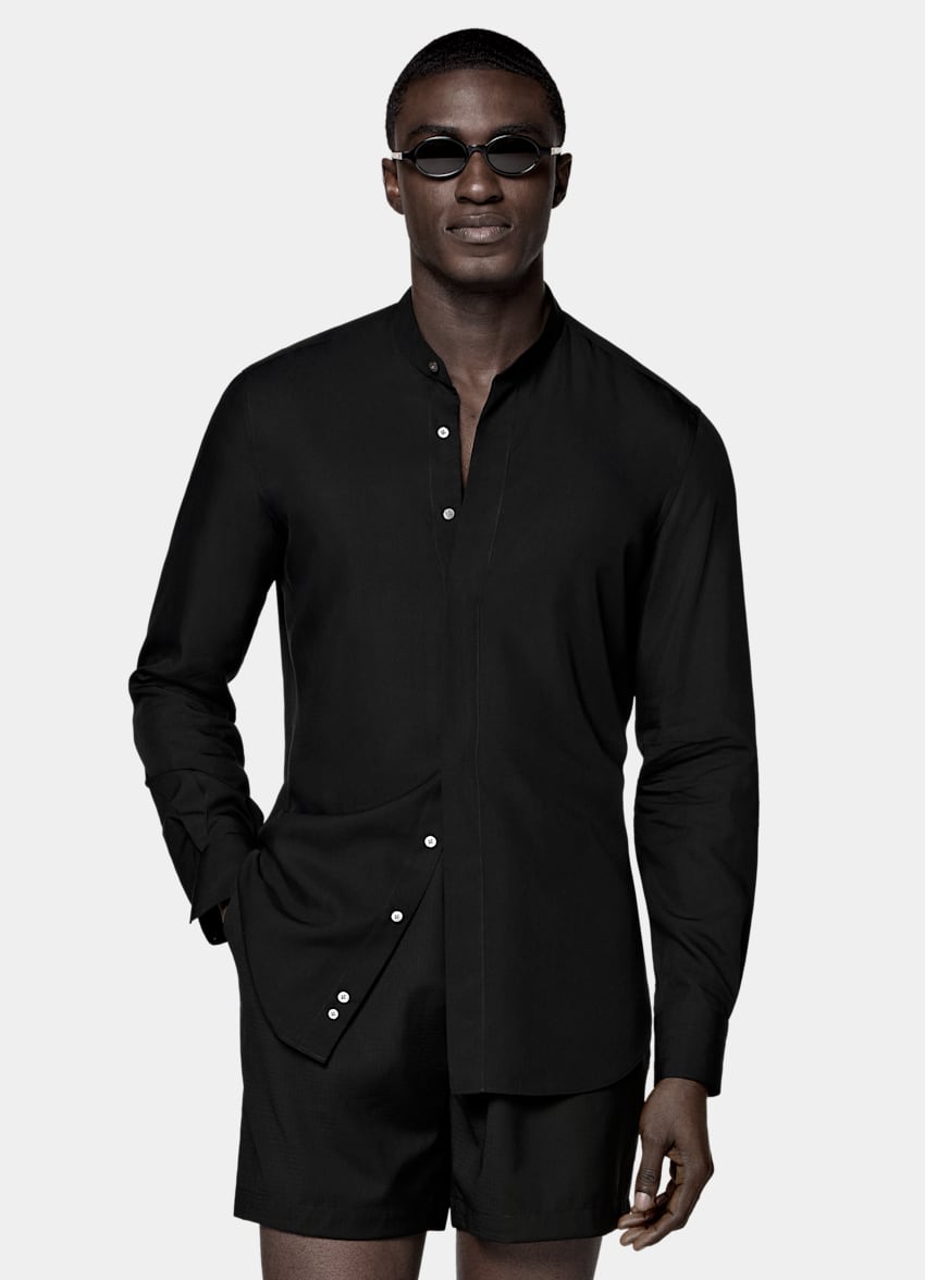 SUITSUPPLY Lyocell et soie - Albini, Italie Chemise noire en lyocell et soie
