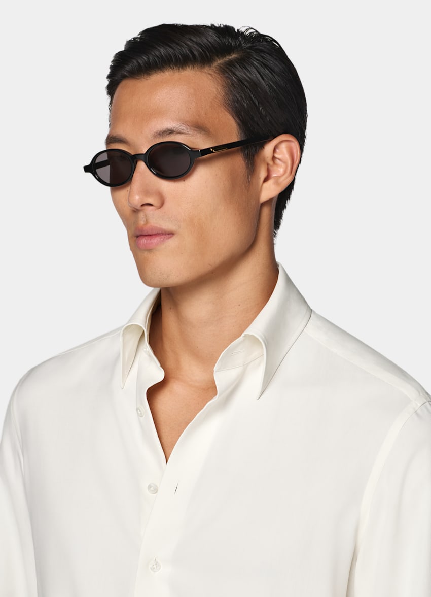 SUITSUPPLY Pure Silk by Beste, Italy Off-White Point Collar Shirt