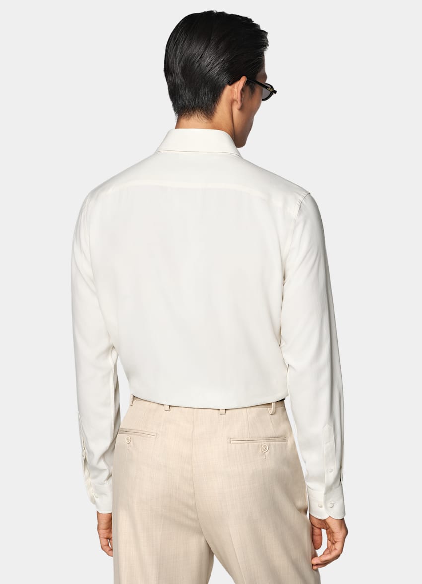 SUITSUPPLY Pure Silk by Beste, Italy Off-White Point Collar Shirt