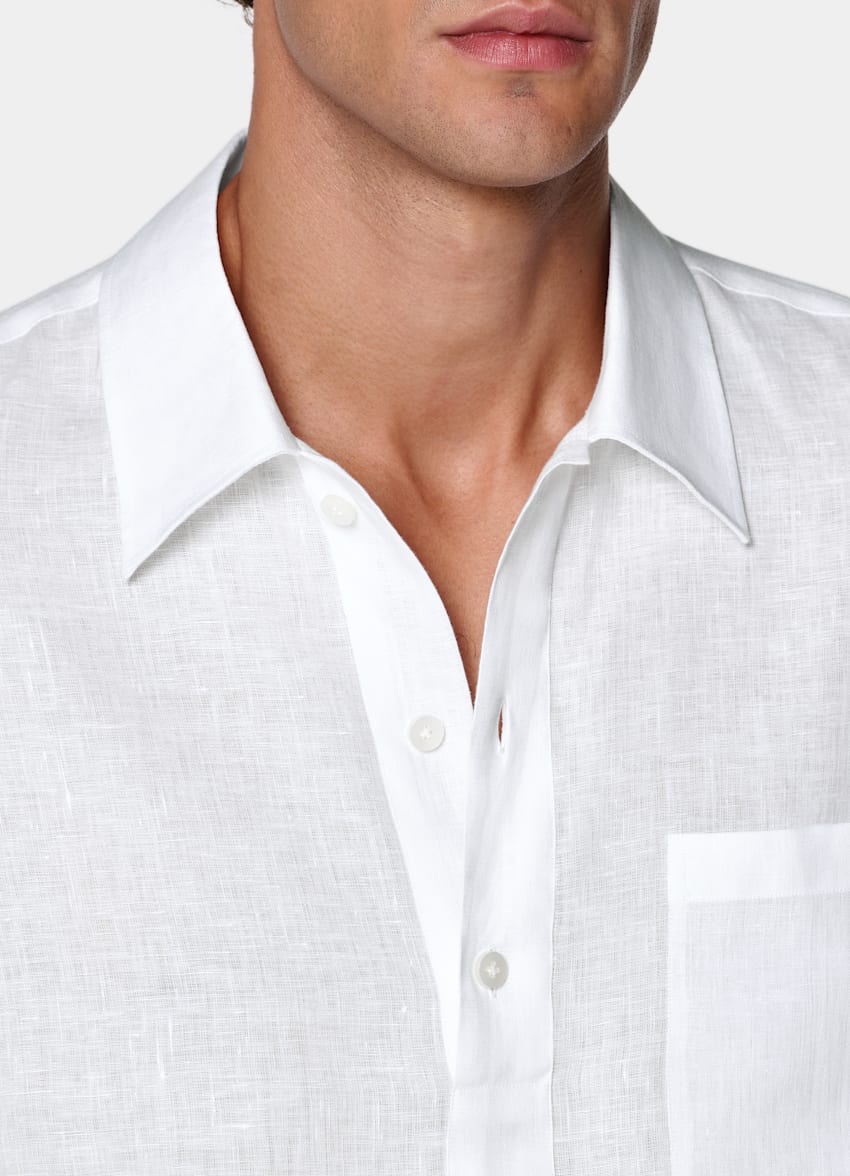 SUITSUPPLY 英国 Baird McNutt 生产的纯亚麻面料 白色亚麻套头衬衫 (Popover Shirt)