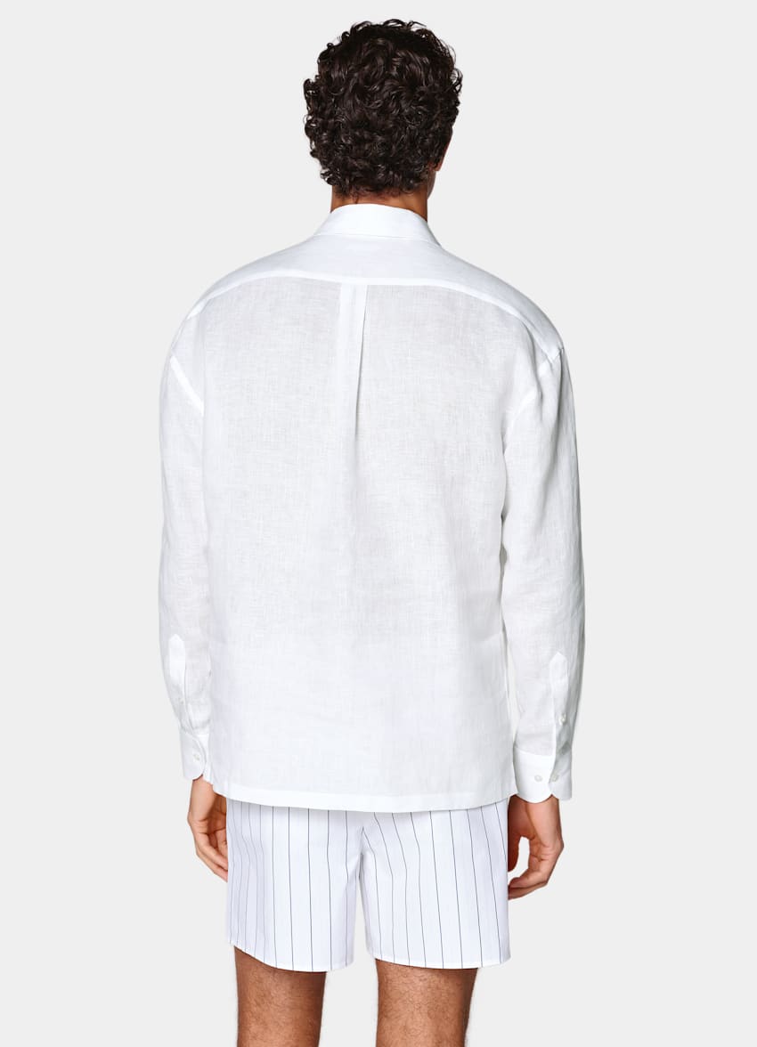 SUITSUPPLY 英国 Baird McNutt 生产的纯亚麻面料 白色亚麻套头衬衫 (Popover Shirt)