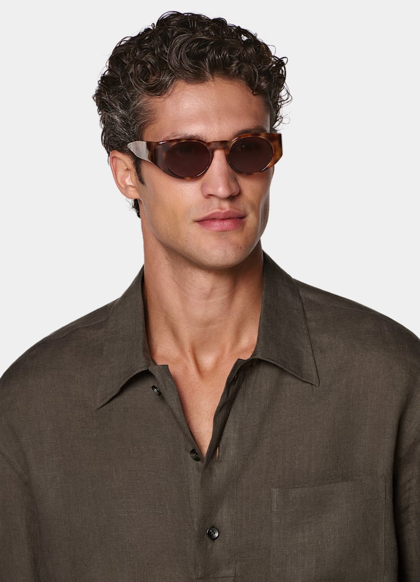 SUITSUPPLY Pure Linen by Baird McNutt, United Kingdom Dark Brown Linen Popover Shirt
