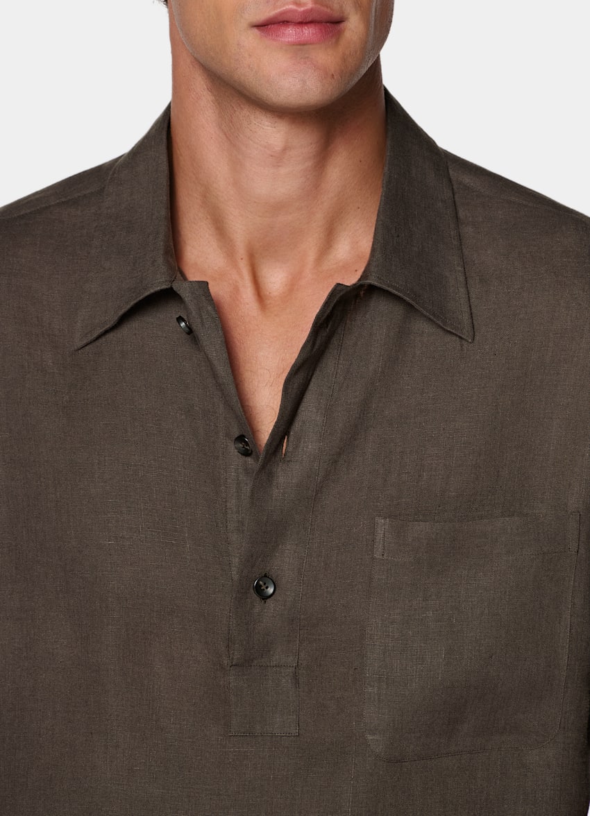 SUITSUPPLY Pure Linen by Baird McNutt, United Kingdom Dark Brown Linen Popover Shirt